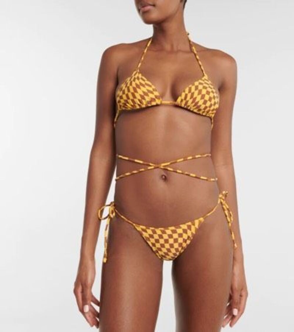 NWT Tropic of C Praia Checked Tie-around Bikini Top In Sunshine Size XS Yellow